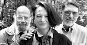 Allen Ginsberg and Anne Waldman, founders of the jack Kerouac School of Disembodied Poetics, with early faculty member Robert Creeley